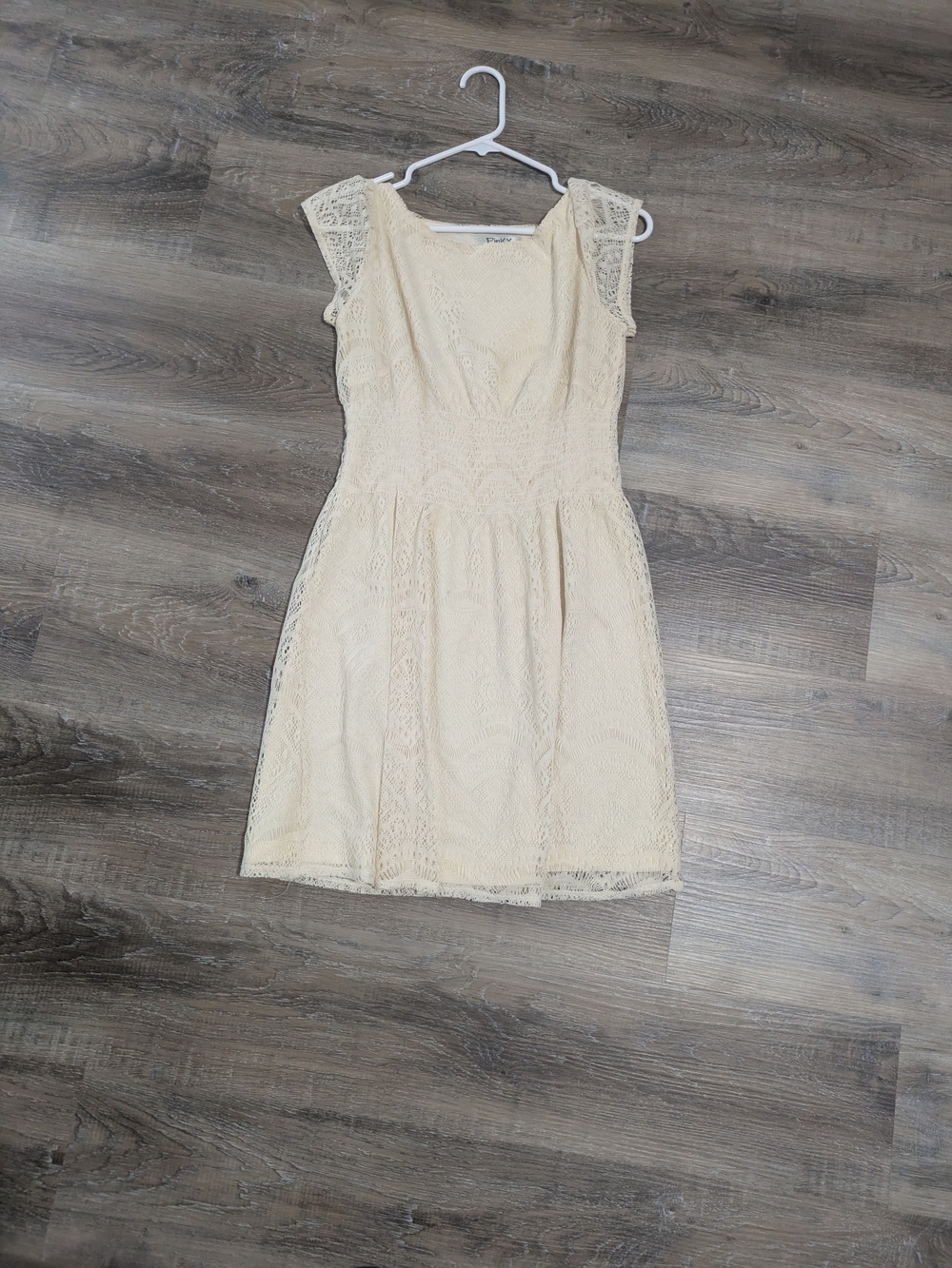 Women's Cream Lace Cap-Sleeve Fit-and-Flare Dress